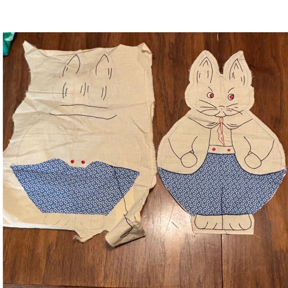 Unfinished Hand Embroidery Rabbit Bunny Applique Fabric DIY Craft Project Cream